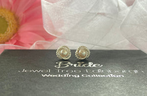 White Freshwater Pearl celtic rope style knot earrings