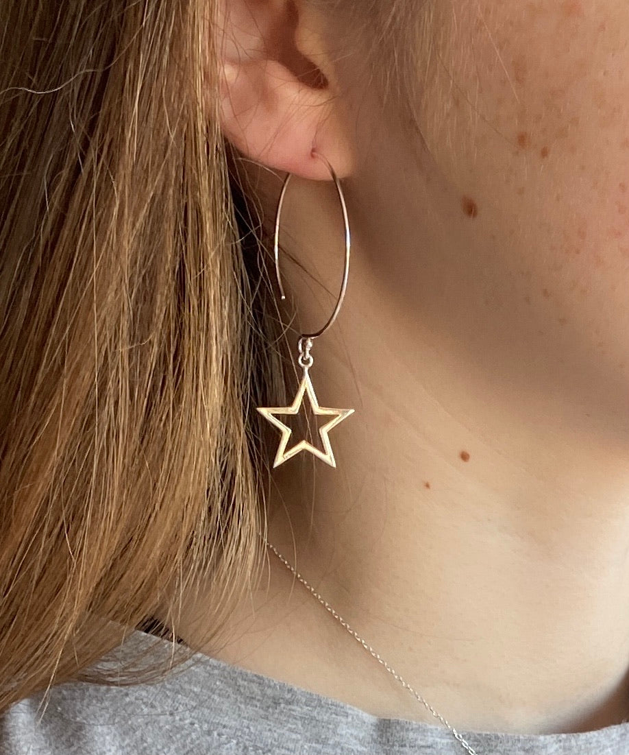925 silver Hoop Earrings with large star 🌟 dangles