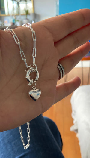 925 paper clip chain necklace with puffed heart 🤍