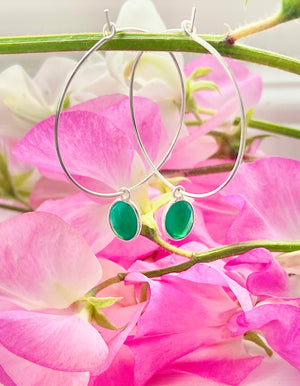 Green onyx gemstone hoop earrings