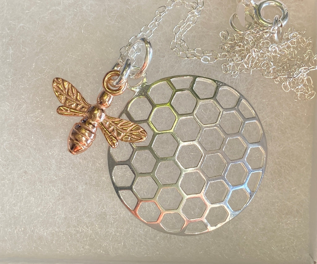 Another style of Bee 🐝 Pendant necklace with bee and honeycomb