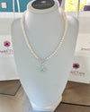 925 silver Aqua eye and freshwater  pearl necklace