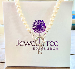 Freshwater pearl necklace with 925 designer bolt clasp and initial