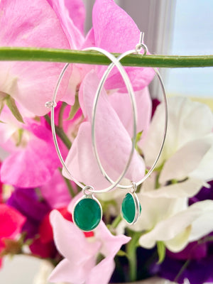 Green onyx gemstone hoop earrings
