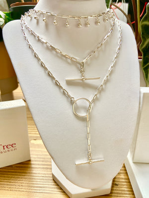 925 Paperclip chain necklace with XXL T Bar