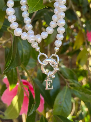 Freshwater pearl necklace with 925 designer bolt clasp and initial