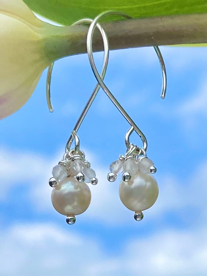 rose quartz & fresh water pearl earrings on C wires