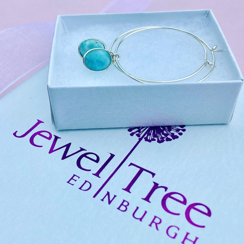 Larimar gemstone hoop earrings