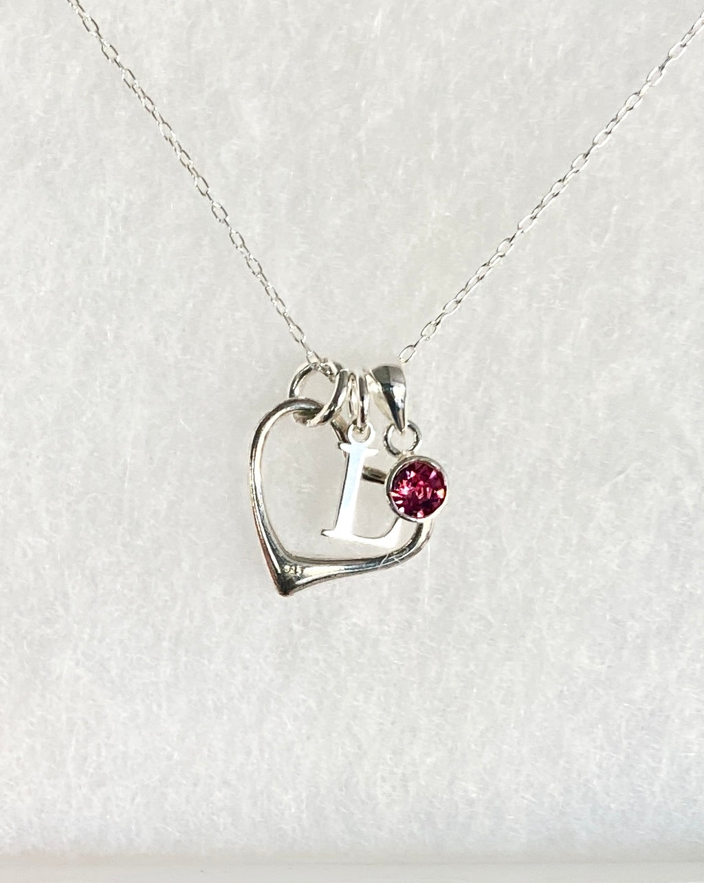 Folk heart, initial and birthstone necklace