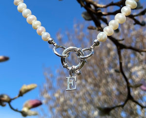 Freshwater pearl necklace with 925 designer bolt clasp and initial