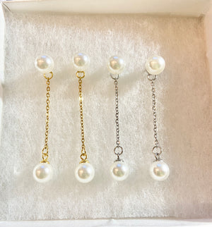 Pearl earrings with chain tassel dangle