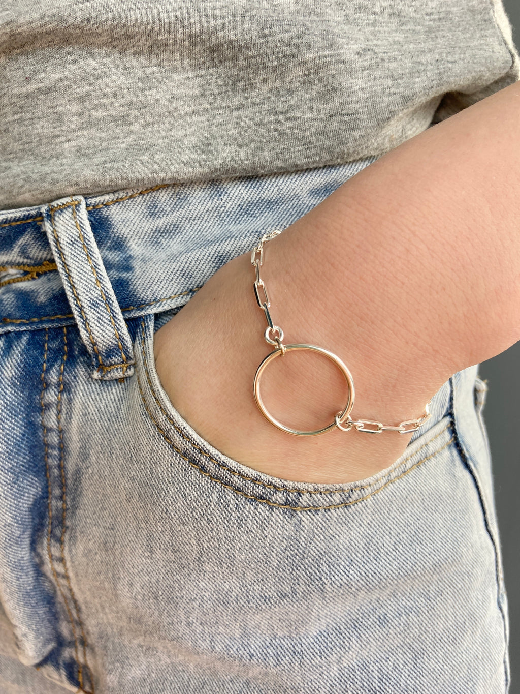 925 Paper clip chain Bracelet with central hoop