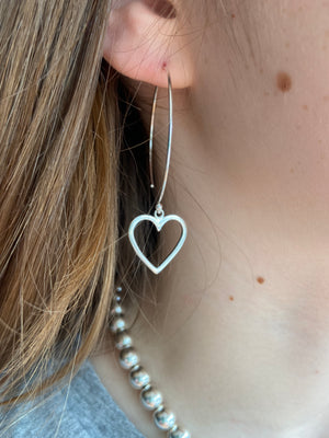 925 silver Hoop Earrings with large heart dangles