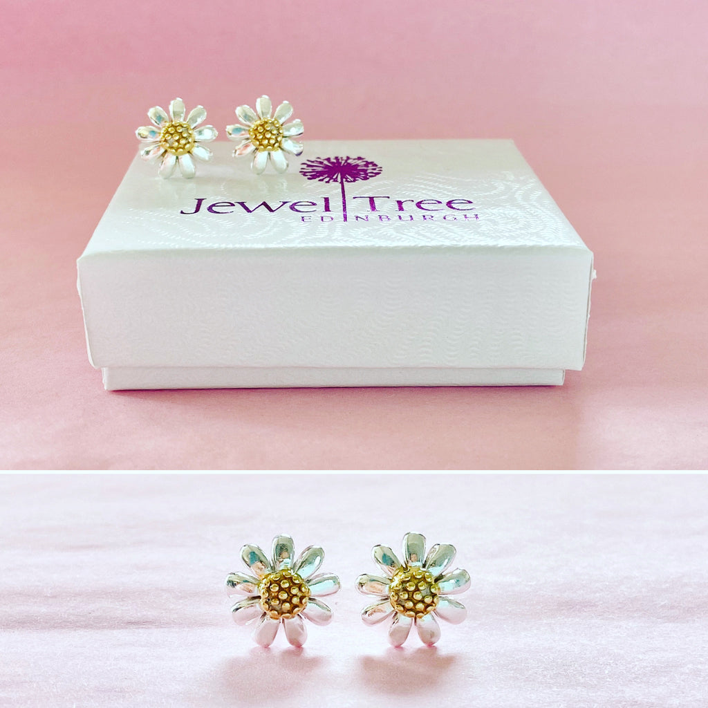 Daisy Flower Stud Earrings with golden centre