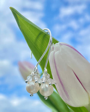 rose quartz & fresh water pearl earrings on C wires