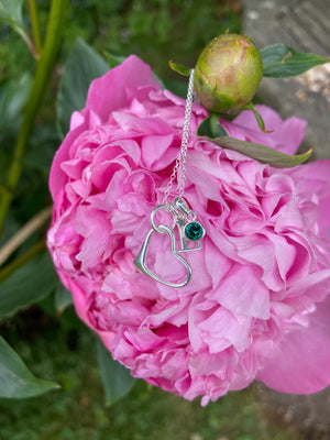 Folk heart, initial and birthstone necklace