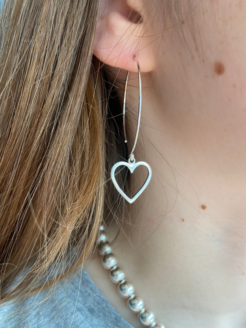 925 silver Hoop Earrings with large heart dangles