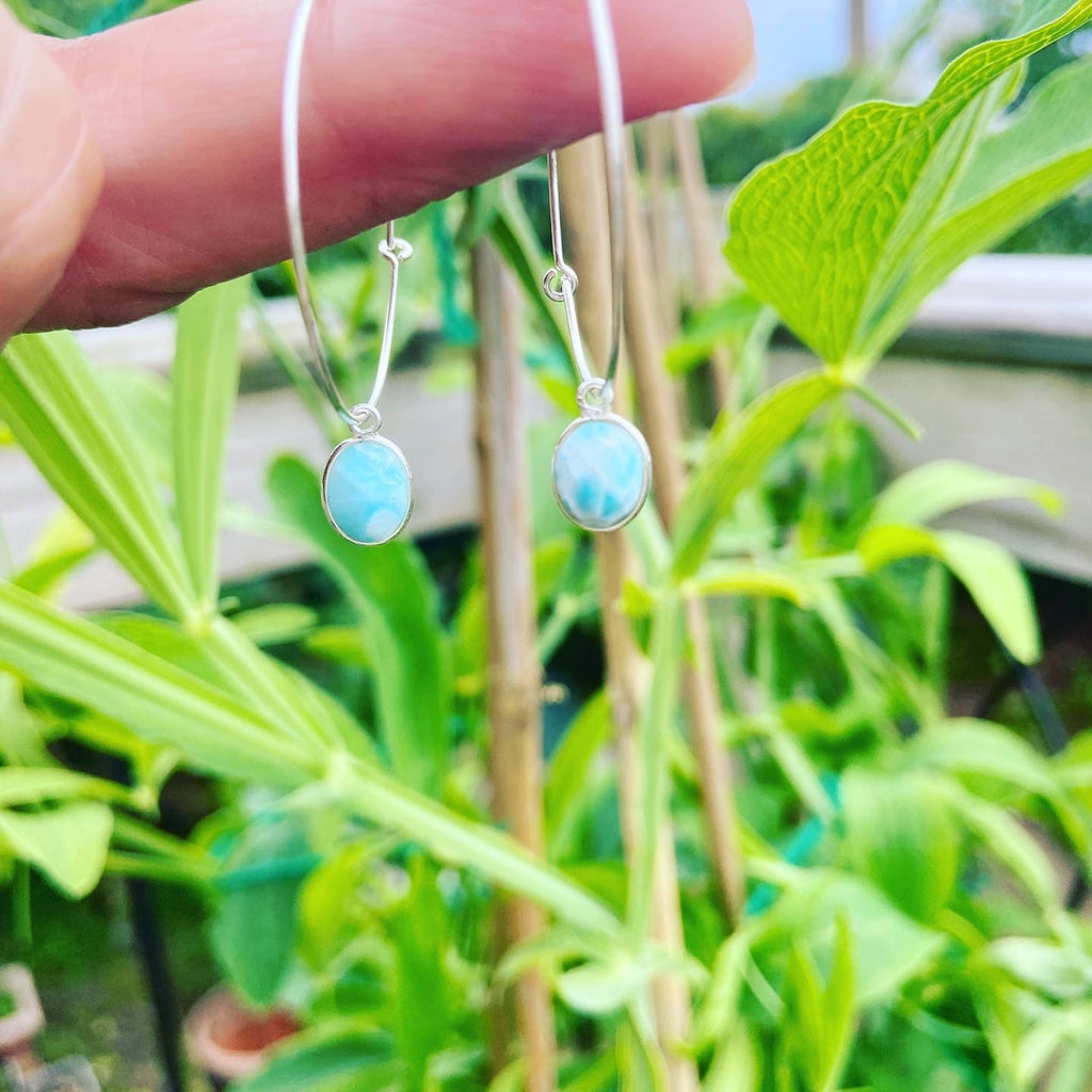 Larimar gemstone hoop earrings