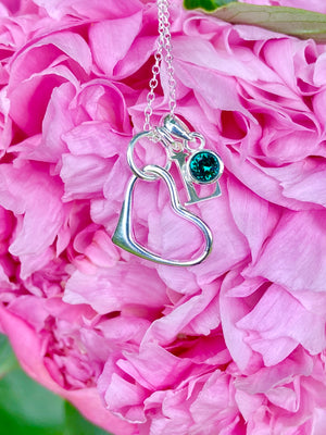 Folk heart, initial and birthstone necklace