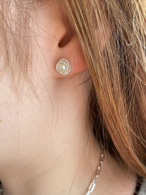 White Freshwater Pearl celtic rope style knot earrings
